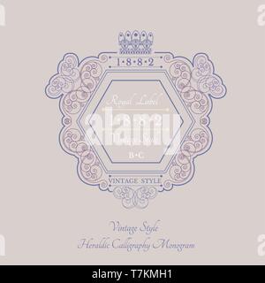 Il telaio dal pattern di linee ed esagono posto in centro per il tuo testo. Monogramma reale stile di lusso Illustrazione Vettoriale
