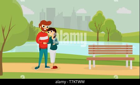 La gente camminare nel parco urbano di tipo piatto illustrazione vettoriale Illustrazione Vettoriale