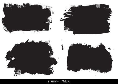 Grunge disegnati a mano di vernice striscia della spazzola. Vettore inchiostro nero tratto di pennello. Sfondo di vernice ad alto dettaglio. Sporco elemento di design, box, telaio per il testo. O curvo Illustrazione Vettoriale