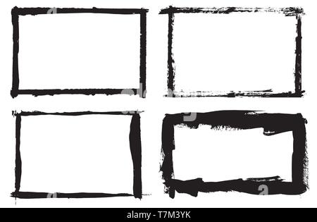 Grunge disegnati a mano di vernice striscia della spazzola. Vettore inchiostro nero tratto di pennello. Sfondo di vernice ad alto dettaglio. Sporco elemento di design, box, telaio per il testo. O curvo Illustrazione Vettoriale