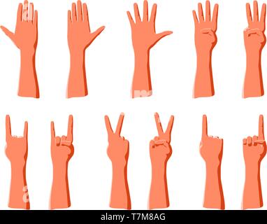 A contare da uno a cinque da dita di mani o astratta gesticolando per mostrare le emozioni Illustrazione Vettoriale