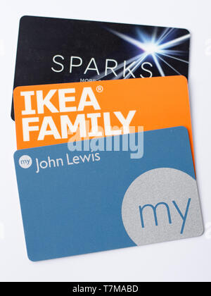 Carta fedeltà - M&S scintille, Ikea family e il mio John Lewis Foto Stock