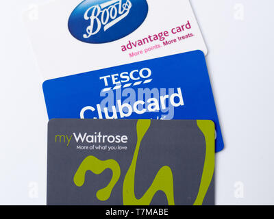 Carta fedeltà - stivali vantaggio, Tesco Clubcard, il mio waitrose Foto Stock