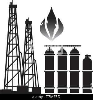 Risorse energetiche: Gas e la produzione di gas. Tecnologia e industria emblema. Illustrazione Vettoriale