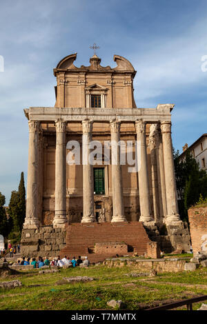 Tempio di Antonino e Faustina al Foro Romano o Forum Romanum, (Italiano: Foro Romano) Roma,Italia Foto Stock