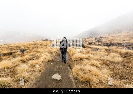 Annapurna, Nepal - 09 Novembre 2018: turistica risalendo sul modo di Annapurna Base Camp, Himalaya, Annapurna Conservation Area, Nepal. Foto Stock