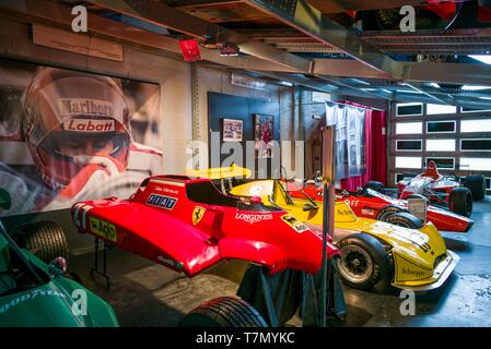 Canada Quebec, Regione Lanaudiere, Berthierville, museo Gilles Villeneuve, dedicato alla leggendaria auto racer Gilles Villeneuve e suo fratello Jacques, vetture da corsa Foto Stock