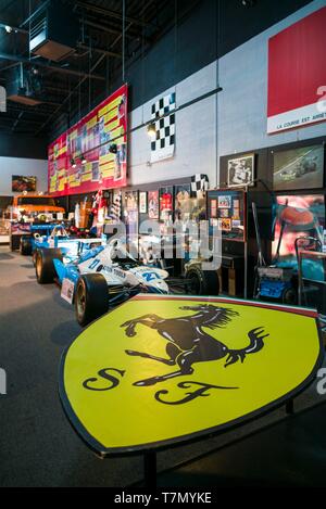 Canada Quebec, Regione Lanaudiere, Berthierville, museo Gilles Villeneuve, dedicato alla leggendaria auto racer Gilles Villeneuve e suo fratello Jacques, vetture da corsa Foto Stock