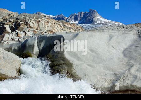 La Svizzera nel canton Vallese, Furka Pass, ghiacciaio del Rodano, Les Sources du Rhône Foto Stock