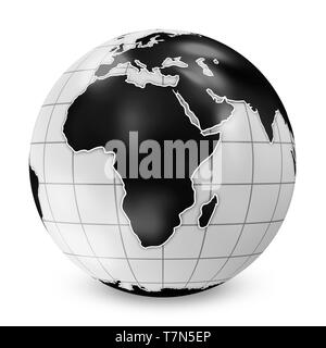 Style Black globo terrestre isolato su sfondo bianco Foto Stock