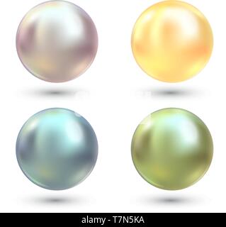 Realistica perle varicolored vector set. Perla Preziosa in forma di sfera. Pearl è di lusso pietra lucida illustrazione Illustrazione Vettoriale