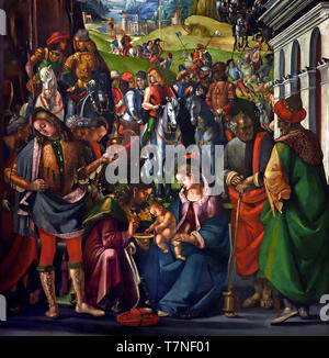 Adorazione dei Magi 1493 da Luca Signorelli (1450 - 1523) italiano, Italia, (pala realizzata per l'altare maggiore della chiesa di Sant'Agostino di Città di Castello). Foto Stock