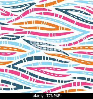 Coloful astratta tribali disegnati a mano vettore ondulata Seamless Pattern. Zebra pelle animale. Luminose Whimsical Trendy moda Stampa perfetta per i Tessili, Moda Illustrazione Vettoriale