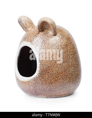 Ceramica bagno critter, resistente lavatoio con le orecchie per piccoli animali (chinchilla e altri roditori) isolato su sfondo bianco Foto Stock