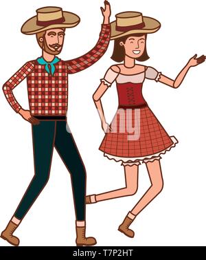Gli agricoltori coppia danzante con cappello di paglia Illustrazione Vettoriale