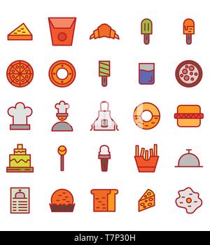 Set di cibo panetteria pane icona vettore o illustrazione. Corsa modificabile e colore. Illustrazione Vettoriale