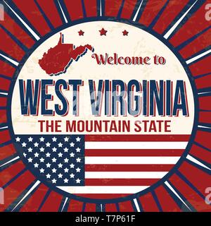 Benvenuti in West Virginia vintage poster grunge, illustrazione vettoriale Illustrazione Vettoriale