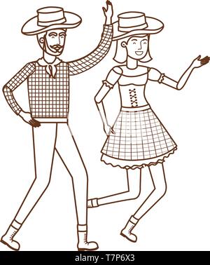 Gli agricoltori coppia danzante con cappello di paglia Illustrazione Vettoriale