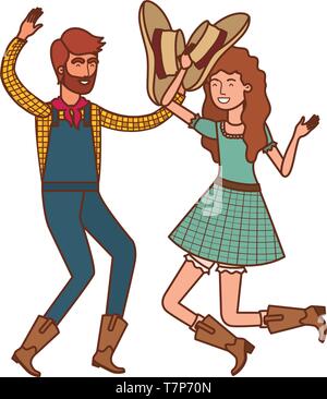 Gli agricoltori coppia danzante con cappello di paglia Illustrazione Vettoriale