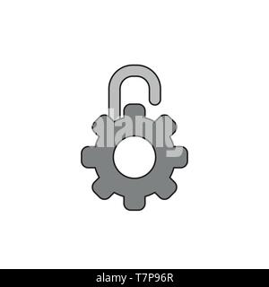 Icona vettore nozione di grigio attrezzi a forma di lucchetto aperto. Illustrazione Vettoriale