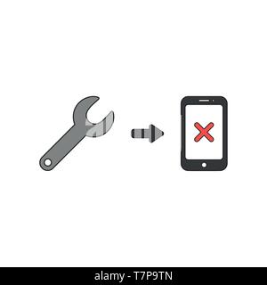 Icona vettore concetto di riparazione smartphone con chiave di colore grigio. Illustrazione Vettoriale