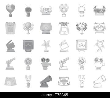 Academy,l'attore,antenna,l'arte,award,babina,meglio,BOX,cinema,la cinematografia,clap,raccolta,design,diploma,direttore,film,filmina,frame,globe,l'oro,cuore,icona,immagine,isolato,alloro,logo,maschera,megafono,mono,contorno,film,l'operatore,pistola,pianeta,popcorn,premio,ruolo,impostare,gridare,segno,supporto,star,il simbolo,teatro,tv,vettore,web,Mondo,ghirlanda di vettori vettore , Illustrazione Vettoriale