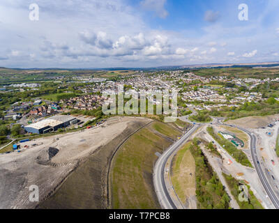 Vista aerea di importanti opere stradali sulla A465 Brynmawr di Gilwern Slargo Scheme, Galles Foto Stock