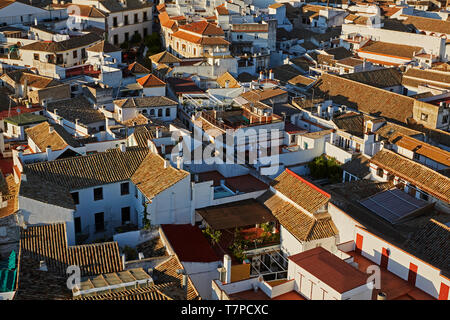 Vista aerea di tetti dello storico quartiere centrale di Cordoba Foto Stock