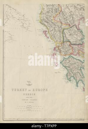 La Grecia occidentale della Turchia in Europa Isole Ionie Corfu Zante. ETTLING 1863 mappa Foto Stock