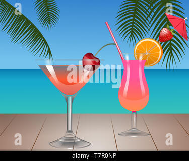 Due cocktail di frutta su un tropic backgrpund Foto Stock