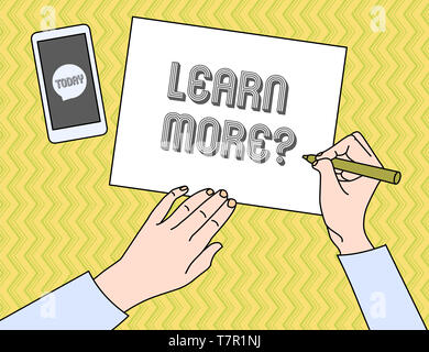 La scrittura della nota mostra ulteriori informazioni domanda. Il concetto di business per acquisire conoscenze o abilità a studiare la pratica Foto Stock