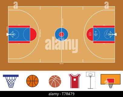 Campo da pallacanestro regime e roba icone Illustrazione Vettoriale