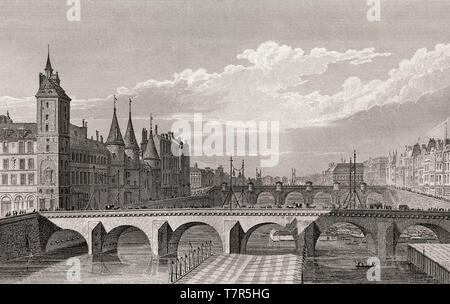 Pont au Change, Parigi, antichi di acciaio inciso stampa, 1831 Foto Stock