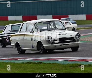 Martin Strommen, Ford Cortina Lotus Mk1, HRDC Coys trofeo, Touring Cars 1958 al 1966, Donington storica festa, maggio 2019, motor racing, motor sport Foto Stock