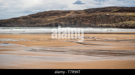 Torrisdale Bay è una favolosa spiaggia lunga un miglio,, con clean Golden sands, sulla costa nord di Sutherland, Scozia. Un eccezionale spiaggia superba con du Foto Stock