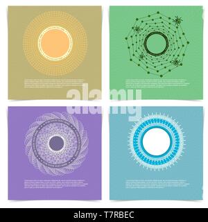 Set di schede Creative con disegnati a mano Spirograph telaio a cerchio Illustrazione Vettoriale