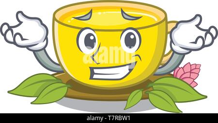 Grinning tea curcuma in cartoon bicchieri Illustrazione Vettoriale