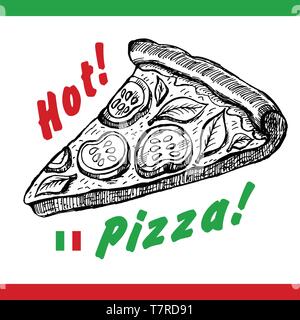 Vector trancio di pizza disegno. Disegnata a mano pizza illustrazione. Illustrazione Vettoriale