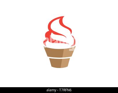 Immagine del disegno del logo di Kuchen di icecream Cupcake, icona del volto carino, simbolo della testa su sfondo bianco Illustrazione Vettoriale
