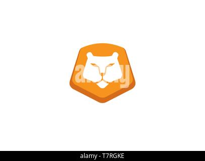 Testa e faccia con leone arancione per illustrazioni di disegno del logo, icona del re animale su uno sfondo bianco Illustrazione Vettoriale