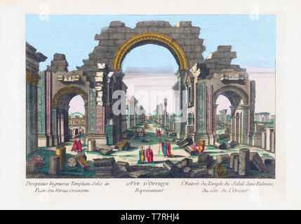 Palmyra, Siria. Arco monumentale, ingresso orientale al colonnato, dopo una incisione del XVIII secolo. Più tardi la colorazione. Il monumentale Arco fu distrutta nel 2015 durante la siria guerra civile. Foto Stock