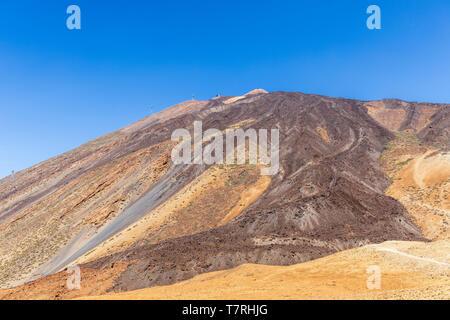 I colori della pomice e marrone scuro del flusso di lava sul fianco di Montaña Blanca, Las Cañadas del Teide Tenerife, Isole Canarie, Spagna Foto Stock