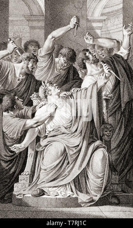 La morte di Giulio Cesare. Caio Giulio Cesare, politican romano, generale, storico, 100 BC - 44 BC. Dopo un secolo XIX la stampa. Foto Stock