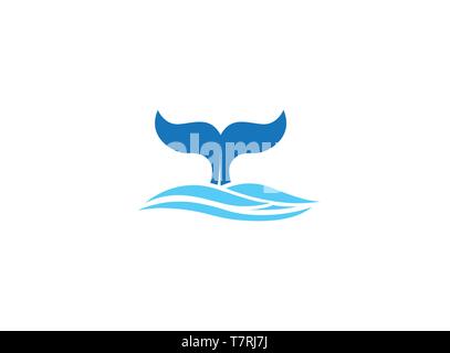 Whale tuffarsi in mare e la visualizza in alto la coda logo design illustrazione su sfondo bianco Illustrazione Vettoriale