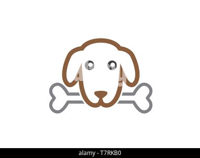 Cute cane morde sull'osso per il logo design illustrazione, viso carino icona, testa simbolo pet su sfondo bianco Illustrazione Vettoriale