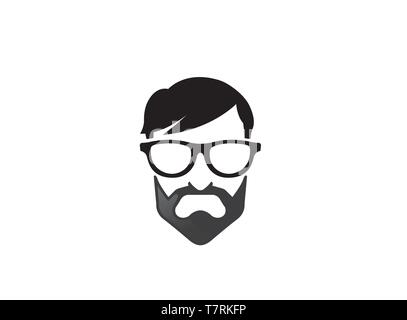 Geek testa con barba indossare gli occhiali per il logo Illustrazione Vettoriale
