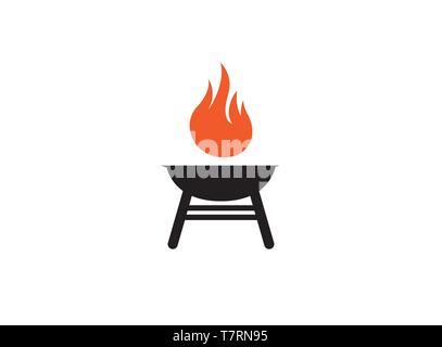 Area barbecue con il fuoco per il logo Illustrazione Vettoriale