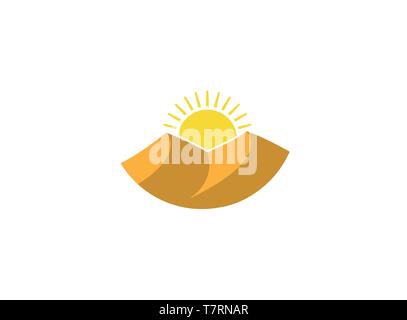 Le dune di sabbia e caldo sole che splende nel deserto per il logo design illustrazione Illustrazione Vettoriale