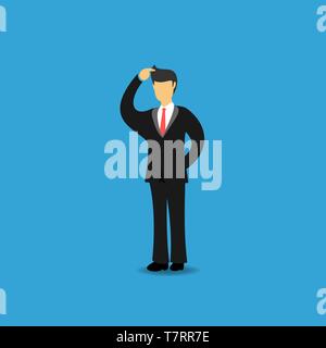 Nozione di imprenditore confuso. La gente di affari con la mano che regge la testa con un senso di vertigine. Appartamento illustrazione vettoriale Illustrazione Vettoriale