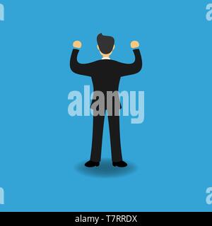 Nozione di imprenditore di successo. Felice la gente di affari con le mani alzate per celebrare il successo dal retro. Appartamento illustrazione vettoriale Illustrazione Vettoriale